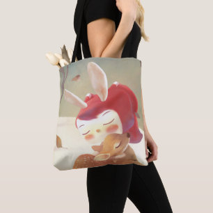 Little Girl Hugging Deer Tote Bag