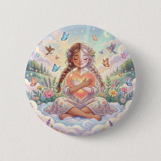 Little Girl Hugging Peaceful Heart 6 Cm Round Badge