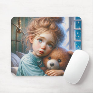 Little Girl Hugging Teddy Bear Mouse Pad