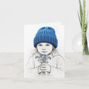 Little Girl In a Blue Knit Hat Thank You Card