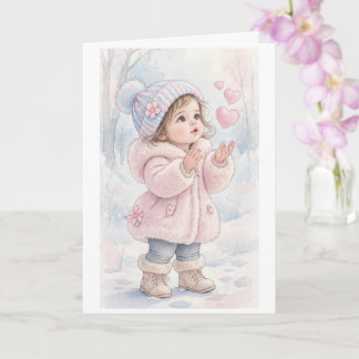 Little girl in a winter scene card