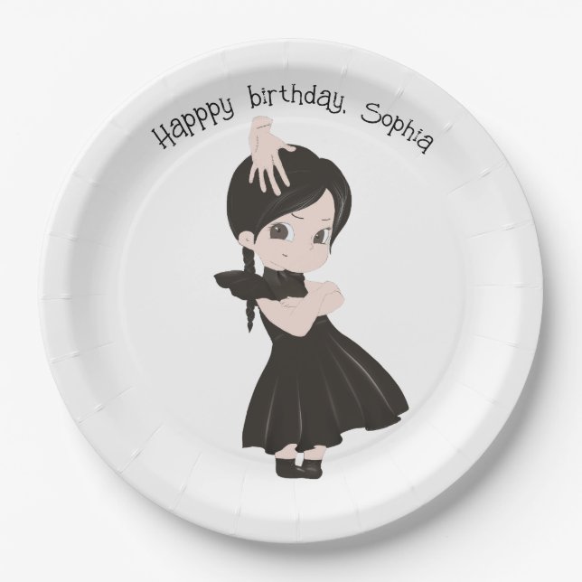 Little girl in black dress Paper Plates (Front)