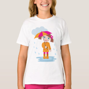 Little Girl in Orange Raincoat with Pink Umbrella T-Shirt