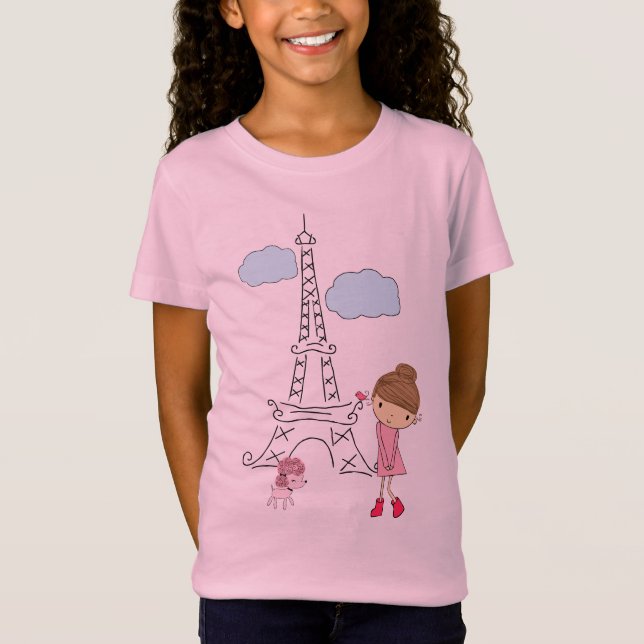 Little Girl in Paris with Poodle shirt for a girl (Front)