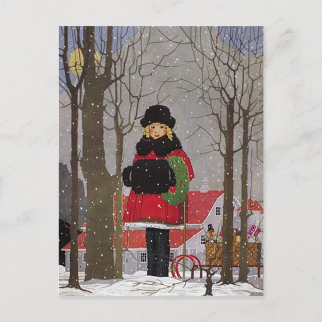 Little Girl in Red Coat Postcard (Front)