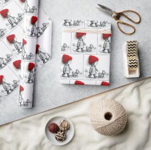 Little Girl In Red Hat Walking Her Dog Wrapping Paper