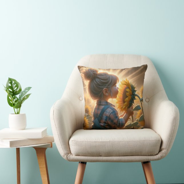 Little Girl In Sunflower Glow Cushion (Chair)