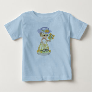 Little Girl in Yellow Easter Dress Holding Flowers Baby T-Shirt
