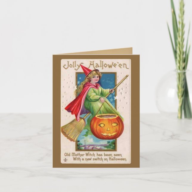 Little Girl & Jack-O-Lantern Vintage Halloween Card (Front)