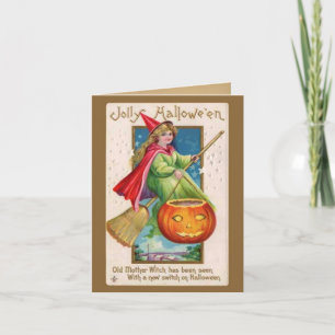 Little Girl & Jack-O-Lantern Vintage Halloween Card