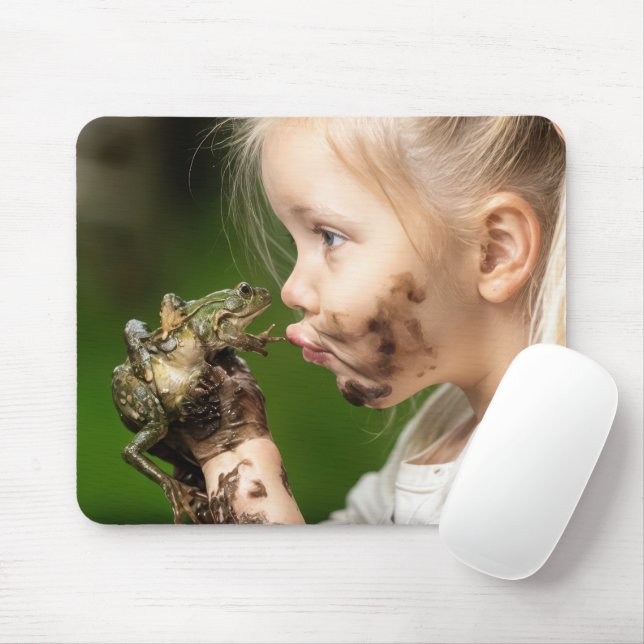 Little Girl Kissing a Muddy Frog Mouse Pad (With Mouse)