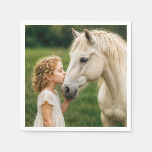 Little Girl Kissing Her Horse Napkin