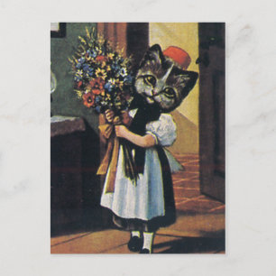 Little Girl Kitten With Flowers Postcard