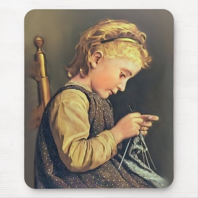 Little Girl Knitting Mouse Pad (Front)