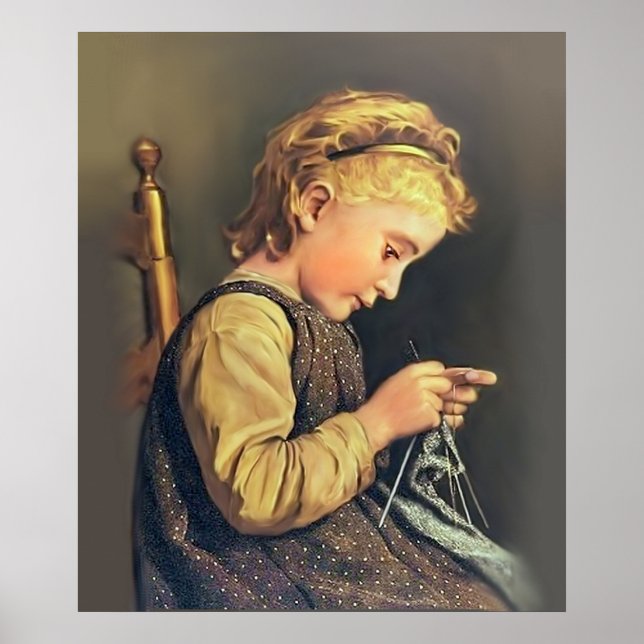 Little Girl Knitting Poster (Front)