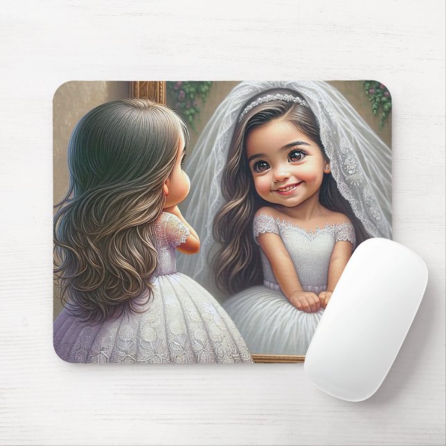 Little Girl Looking In A Mirror At A Bride Mouse Pad (With Mouse)