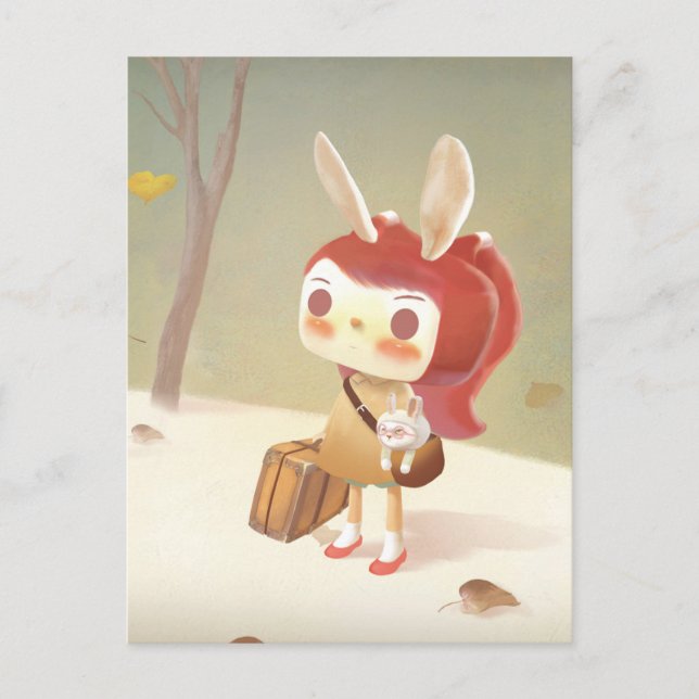 Little Girl Lost in the Forest Announcement Postcard (Front)