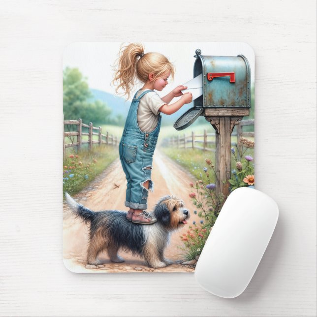 Little Girl Mailing a Letter Mouse Pad (With Mouse)
