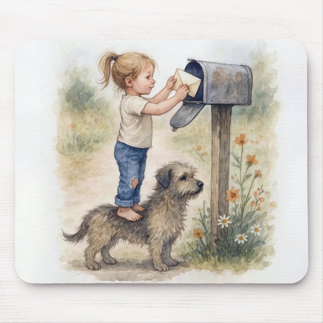 Little Girl Mailing a Letter Mouse Pad (Front)