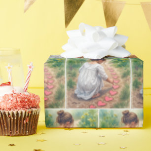 Little Girl Making a Heart Garden Path Wrapping Paper