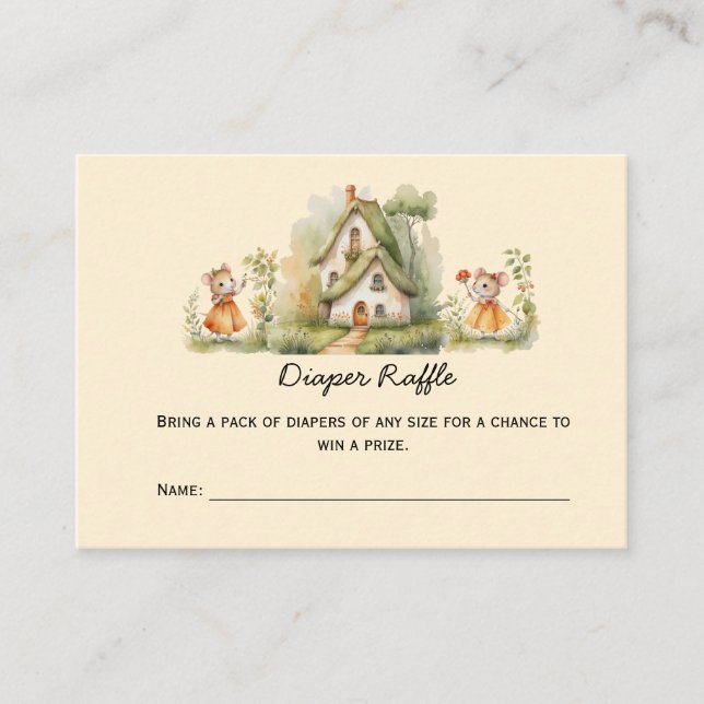 Little Girl Mice Baby Shower Diaper Raffle Place Card (Front)