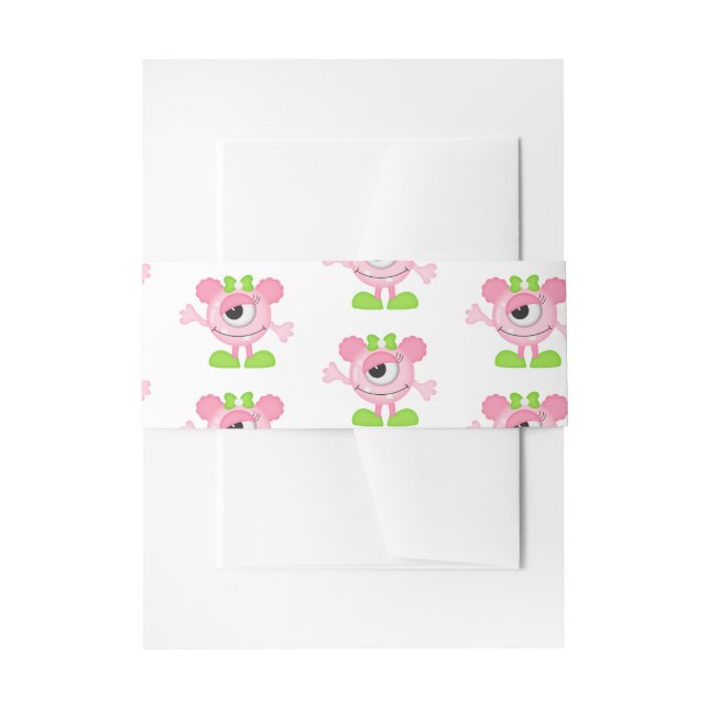 Little Girl Monster themed Party Invitation Belly Band (Front Example)