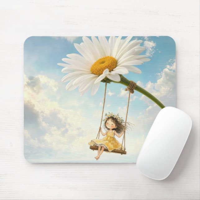 Little Girl on a Daisy Swing Mouse Pad (With Mouse)