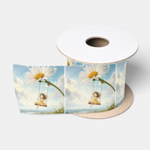 Little Girl on a Daisy Swing Satin Ribbon