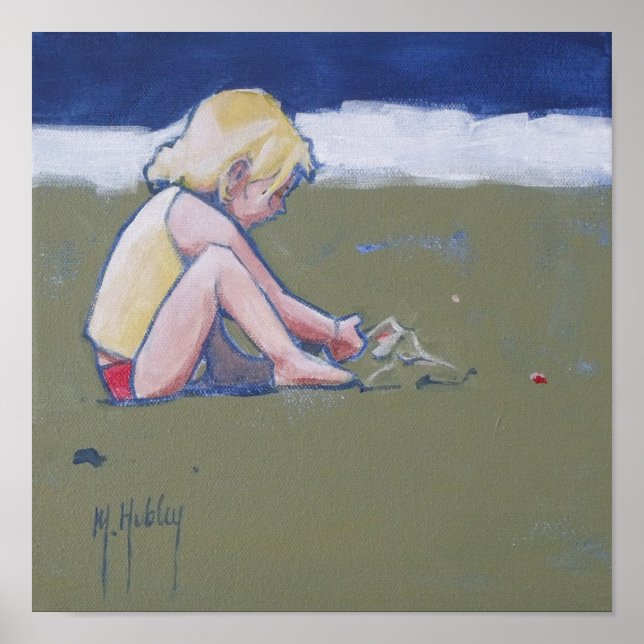 Little Girl on Beach Playing in Sand Poster (Front)