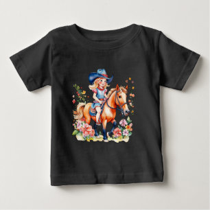 Little Girl on Horse with Flowers  Baby T-Shirt