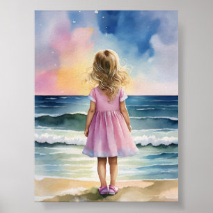 Little Girl on the Beach Watercolor Wall Art