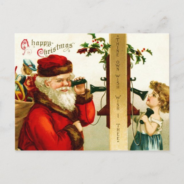 Little Girl on the Phone with Santa Claus Holiday Postcard (Front)