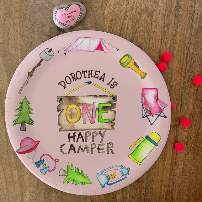Little Girl One Happy Camper First Birthday Party Paper Plate (Creator Uploaded)