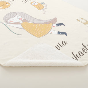 Little Girl Owl Rabbit Personalised Date and Name Sherpa Blanket
