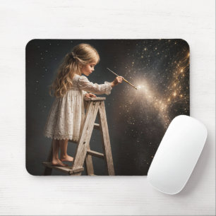 Little Girl Painting Night Stars Mouse Pad