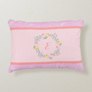 Little Girl Pastel Pink Floral Monogram Decorative Cushion