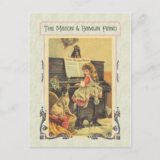 Little Girl Playing Piano to Dog Postcard (Front)