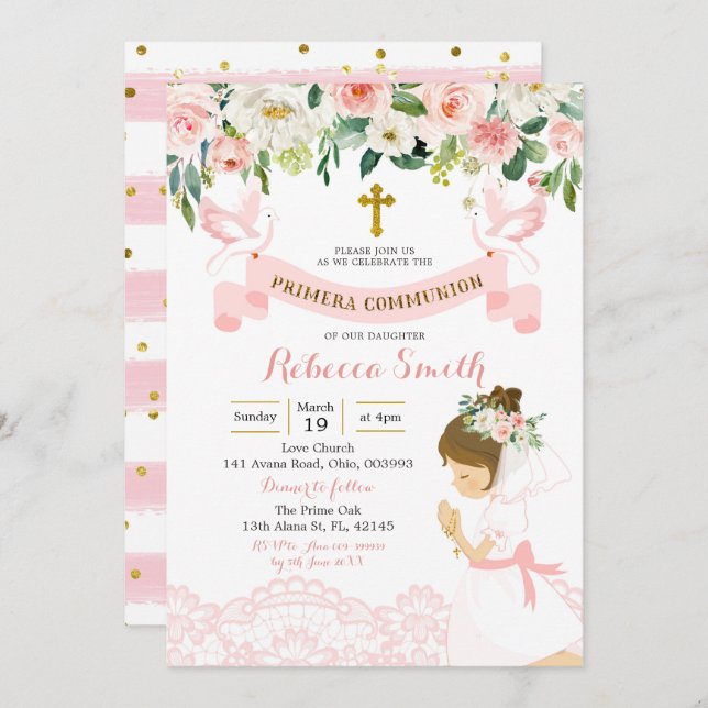 Little Girl Praying First Holy Communion Invitation (Front/Back)
