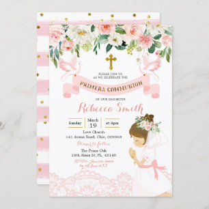 Little Girl Praying First Holy Communion Invitation