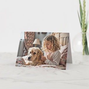 Little Girl Praying With Dog Card