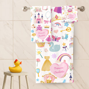 Little Girl Pretty Princess Fairy Tale Pattern Bath Towel Set