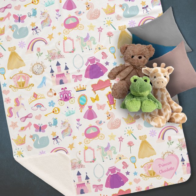 Little Girl Pretty Princess Fairy Tale Pattern Sherpa Blanket (Creator Uploaded)