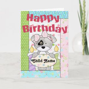 Little Girl Puppy Customisable Happy Birthday Card