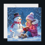 Little Girl Reading a Story to a Snowman Christmas Holiday Card<br><div class="desc">A cute personalised Christmas card. A cute little girl in a pink coat and winter hat reading a storybook to a snowman and bunny rabbit. A pretty watercolor ai illustration with a cool winter vibe. The back of the card has a custom message that you can edit.</div>