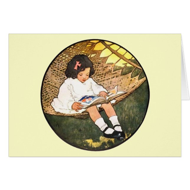 Little Girl reading in a hammock (Front Horizontal)