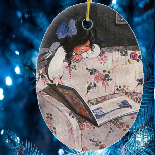 Little Girl reading over sofa Ceramic Tree Decoration (Creator Uploaded)