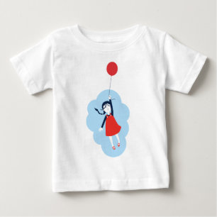 Little Girl & Red Balloon Cute Graphic Tee