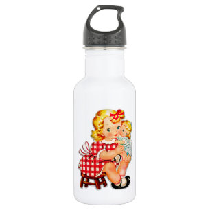 Little girl retro vintage doll child 532 ml water bottle
