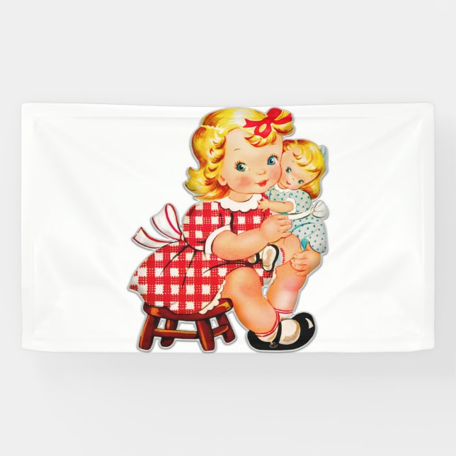 Little girl retro vintage doll child banner (Horizontal)