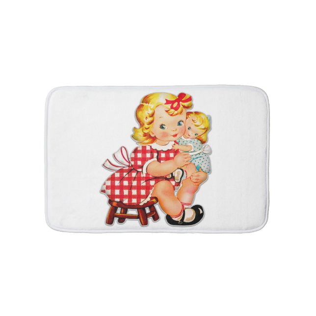 Little girl retro vintage doll child bath mat (Front)